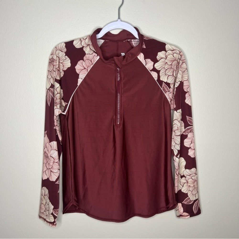All In Motion‎ Stretchy Quarter Zip Floral Sleeves Pullover